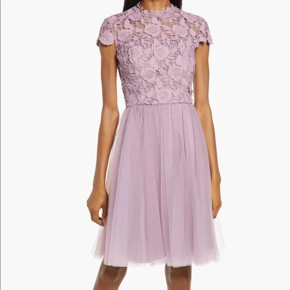 fitted lace wedding dress Chi Chi London V Neck Floral Printed Chiffon Dress in Purple – InTheStyle main image 0